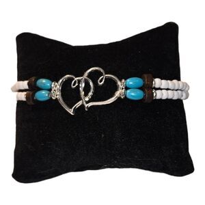 Anklet Hearts Charm White Rice Bead Stretchy Ankle Bracelet Women's Jewelry NEW